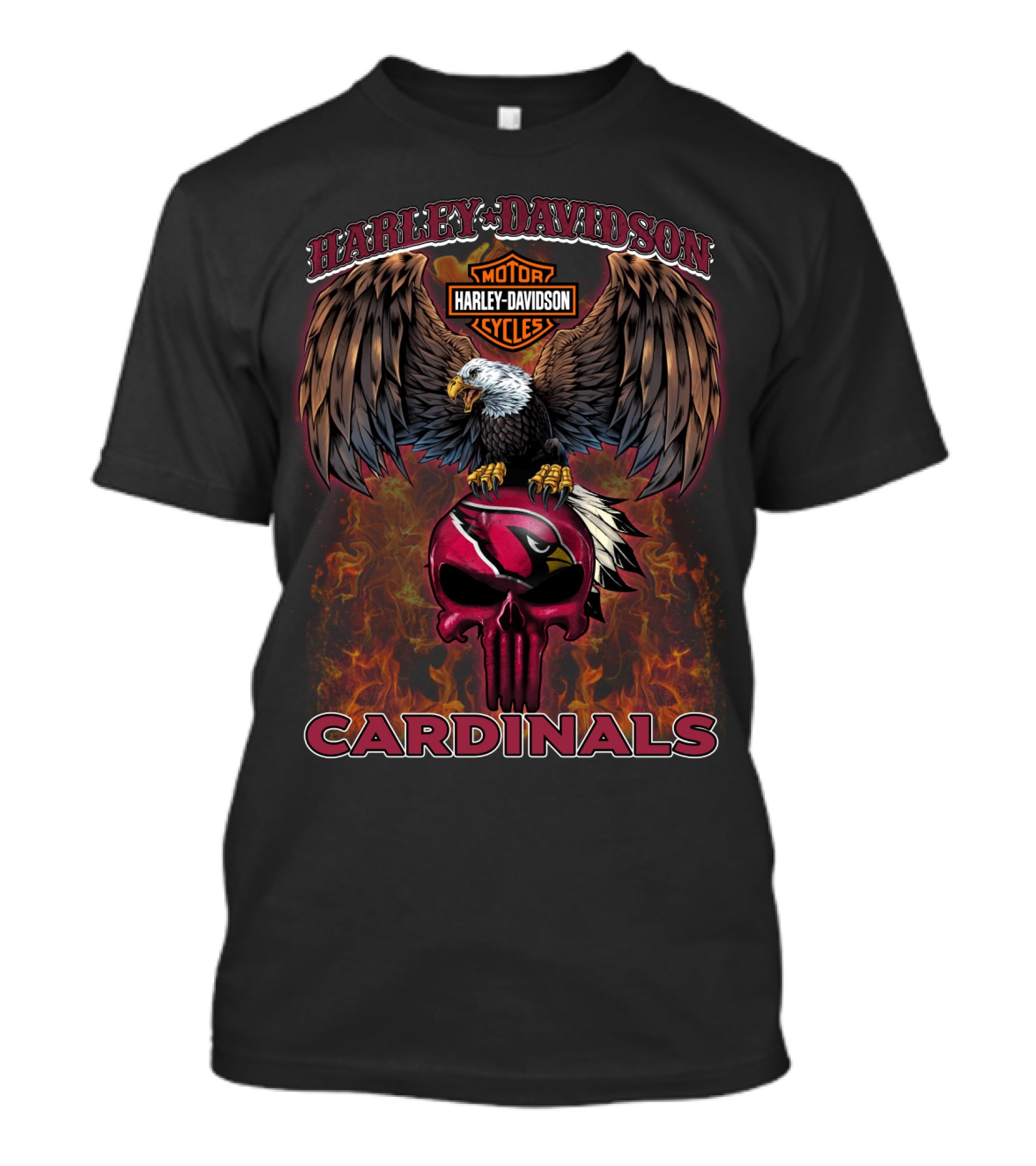 Harley Davidson Motor Cycles Cardinals Eagle Skull T-Shirt