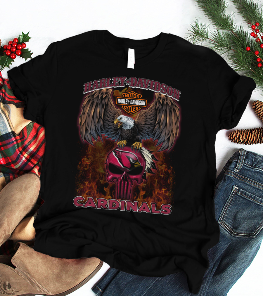 Harley Davidson Motor Cycles Cardinals Eagle Skull T-Shirt
