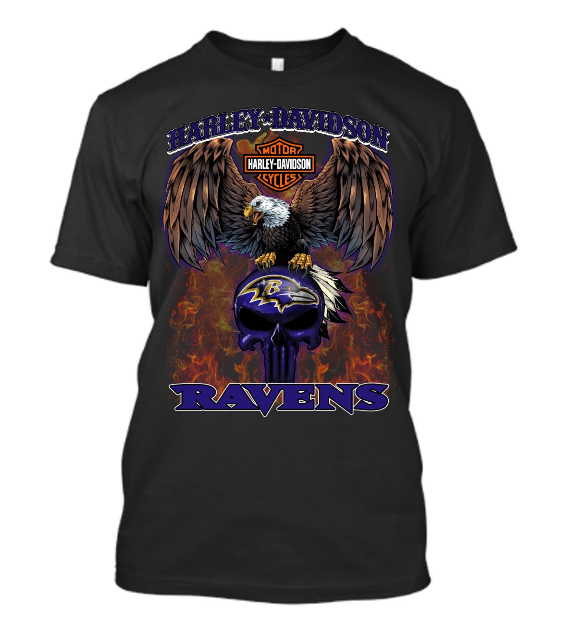 Harley Davidson Motor Cycles Eagle Ravens Baltimore Ravens T-Shirt