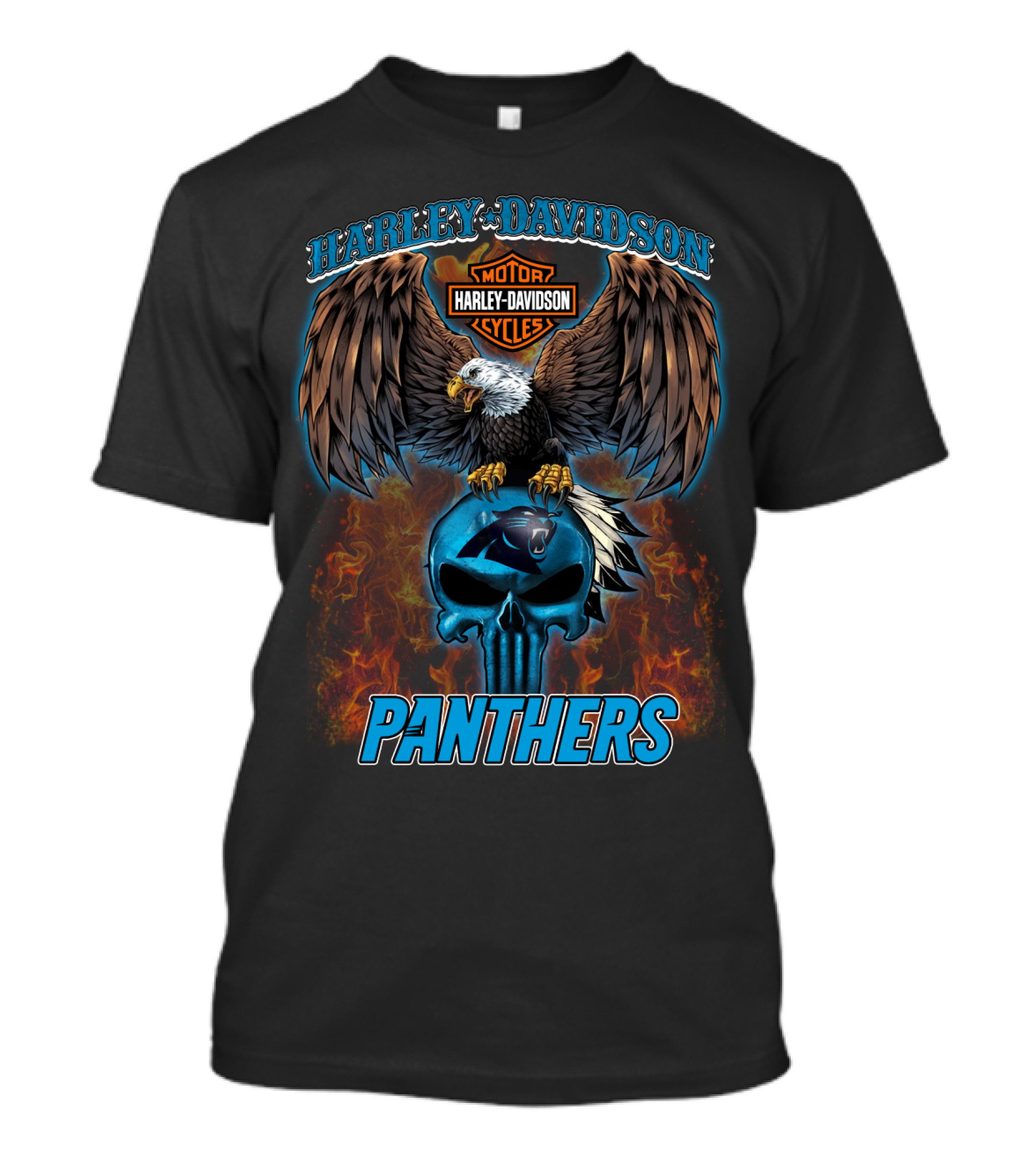 Harley Davidson Motor Cycles Panthers Eagle Skull Flames T-Shirt