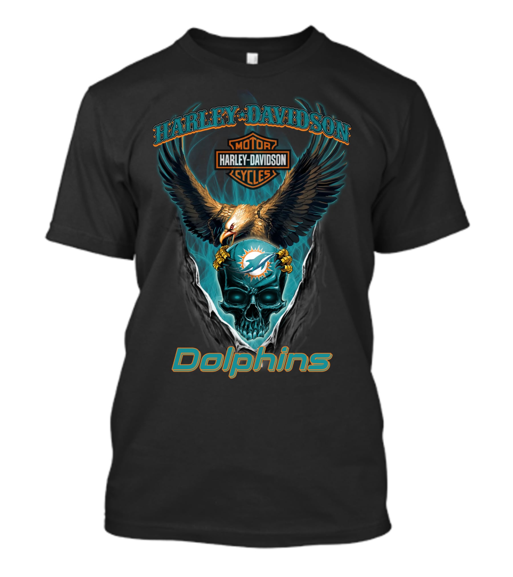 Harley Davidson Motor Cycles Eagle Miami Dolphins T-Shirt