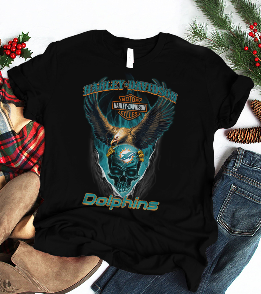 Harley Davidson Motor Cycles Eagle Miami Dolphins T-Shirt