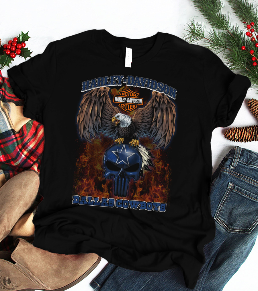 Harley Davidson Dallas Cowboys Eagle With Star Skull T-Shirt