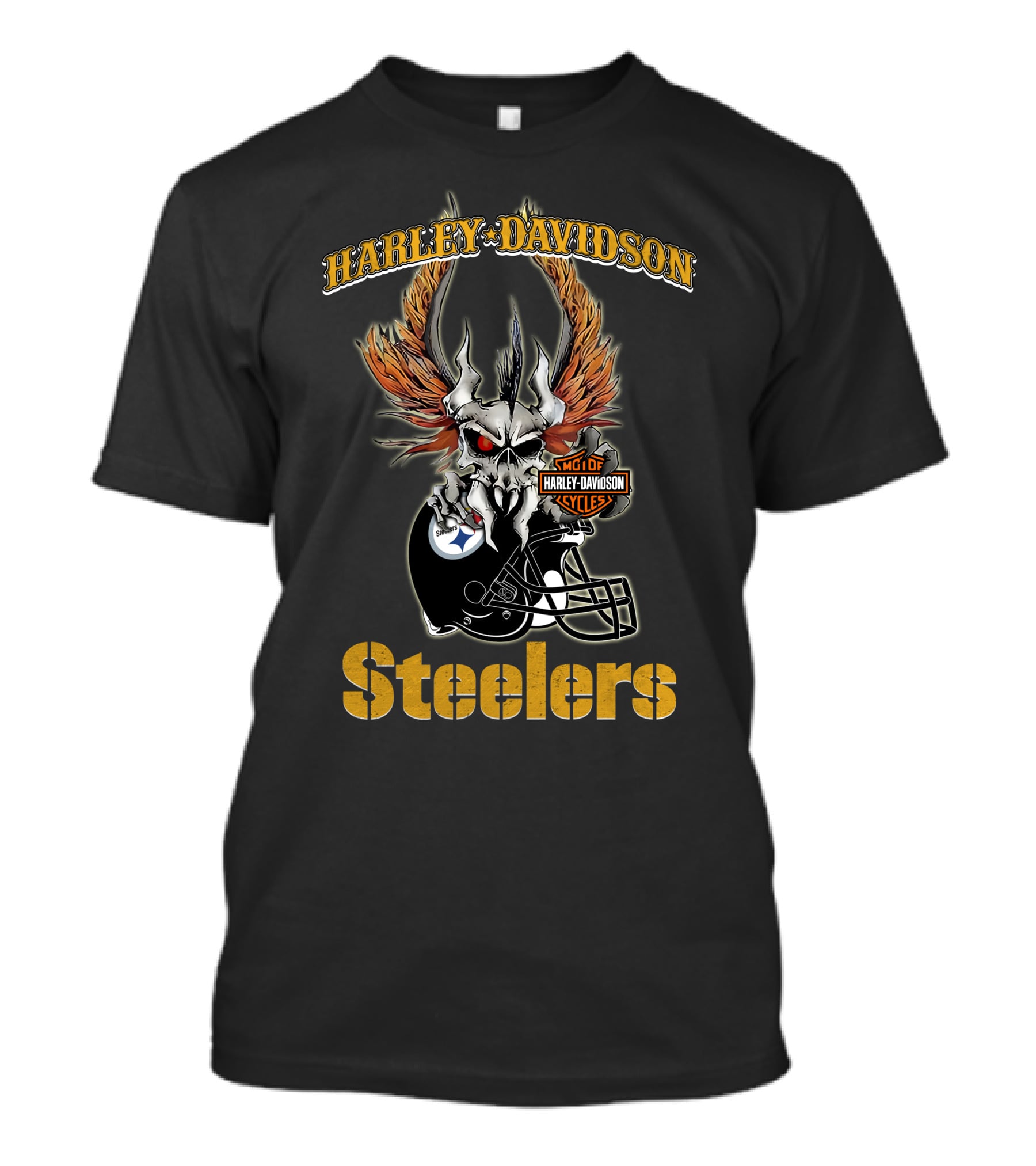 Harley Davidson Steelers Skull Helmet Logo Motorcycles T-Shirt