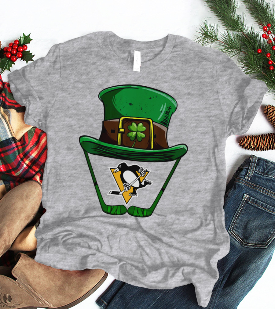 Pittsburgh Penguins St. Patrick's Day Shamrock Hat Hockey T-Shirt