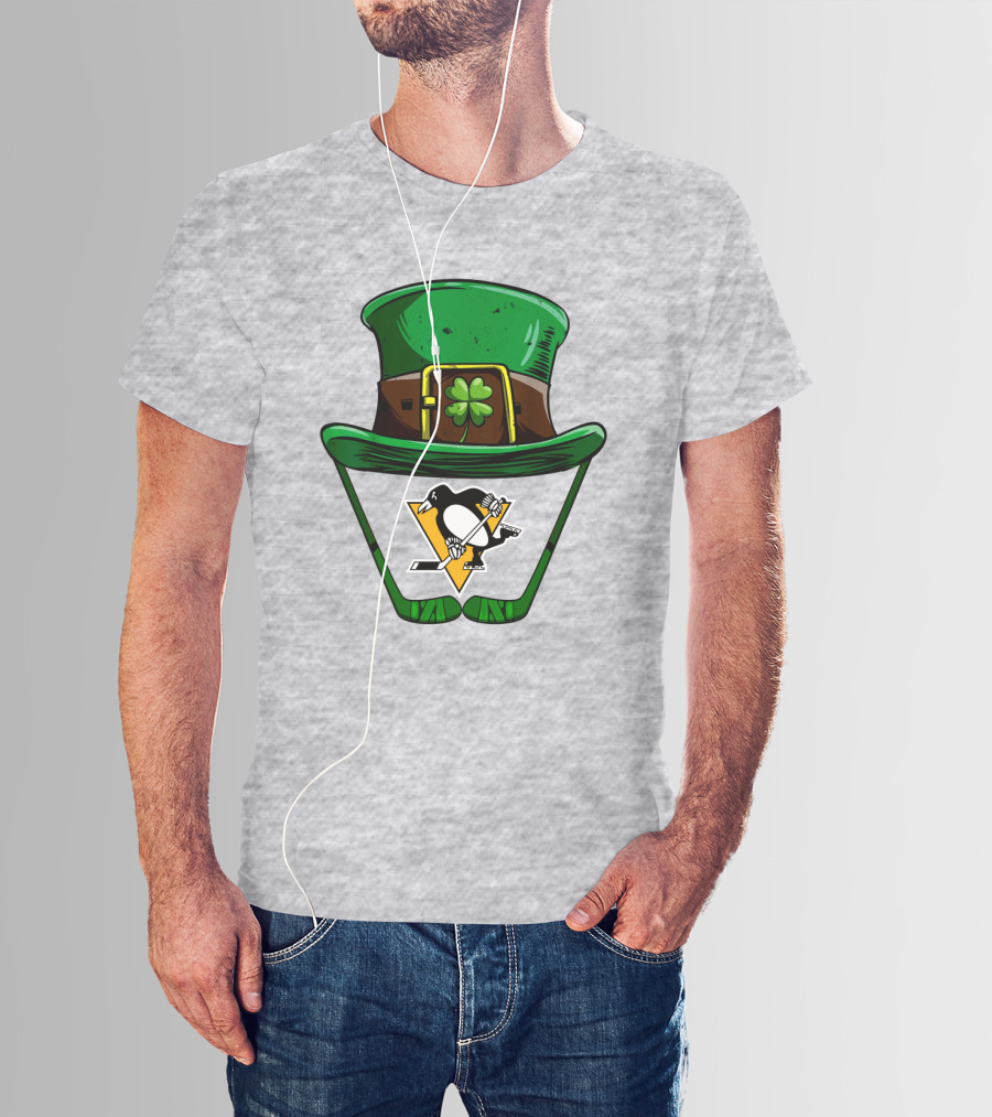 Pittsburgh Penguins St. Patrick's Day Shamrock Hat Hockey T-Shirt