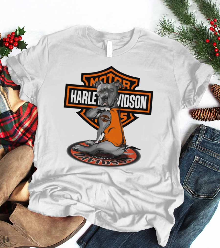 Harley Davidson Motor Cycles Pitbull Dog T-Shirt