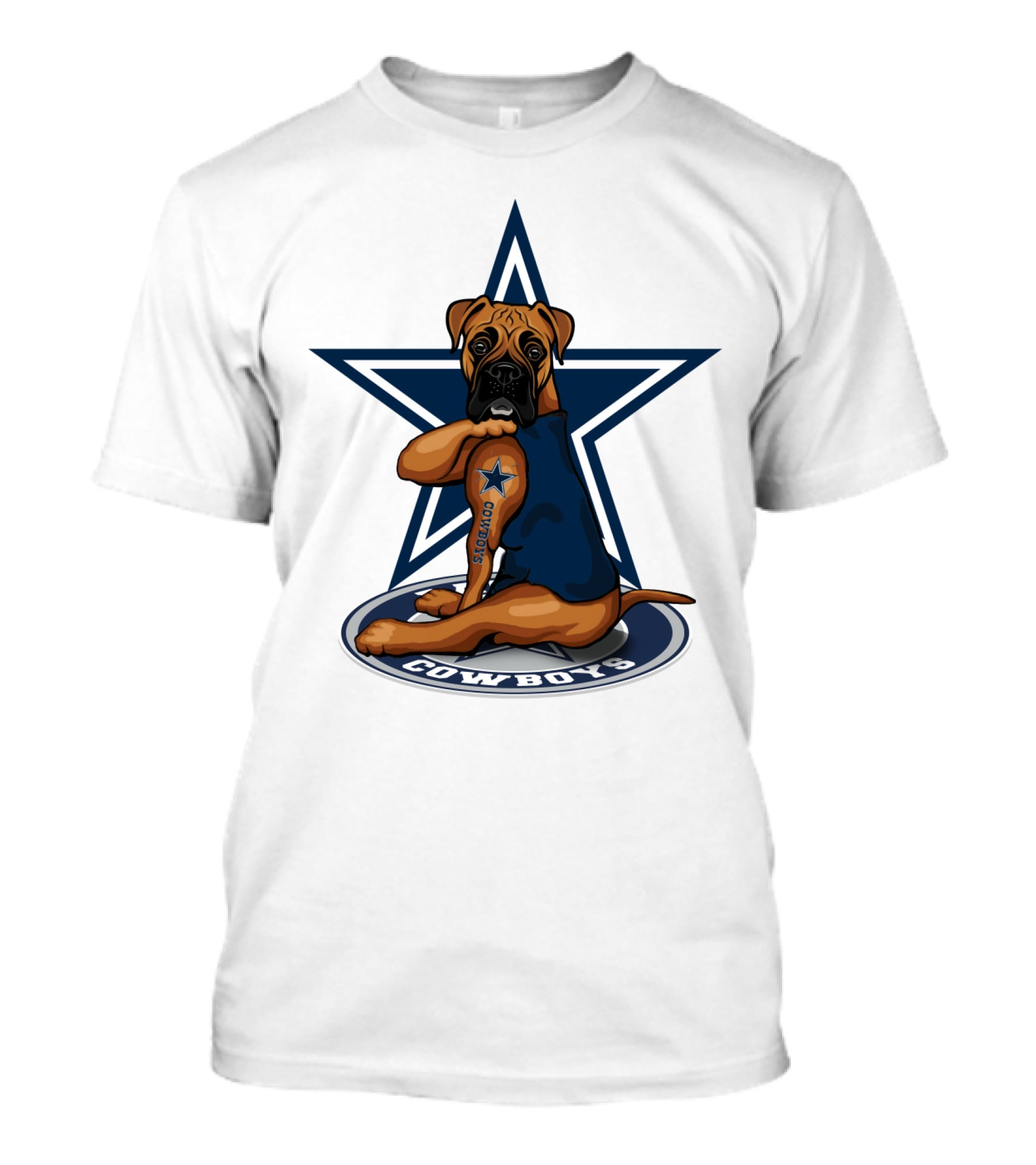 Cowboys Boxer Dog Sitting In Front Of Star T-Shirt