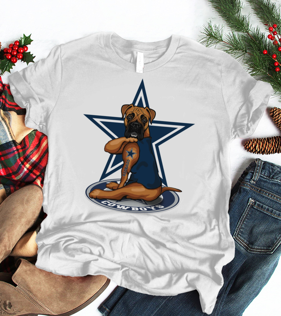 Cowboys Boxer Dog Sitting In Front Of Star T-Shirt