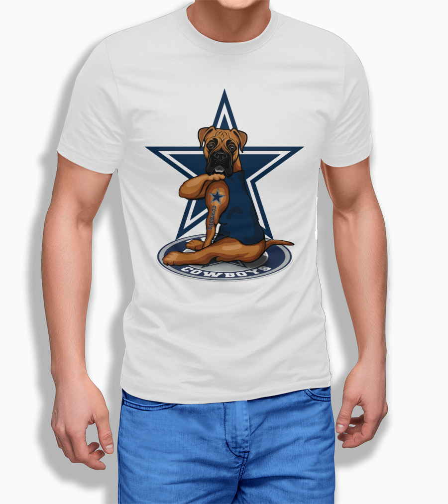 Cowboys Boxer Dog Sitting in Front of Star T-Shirt