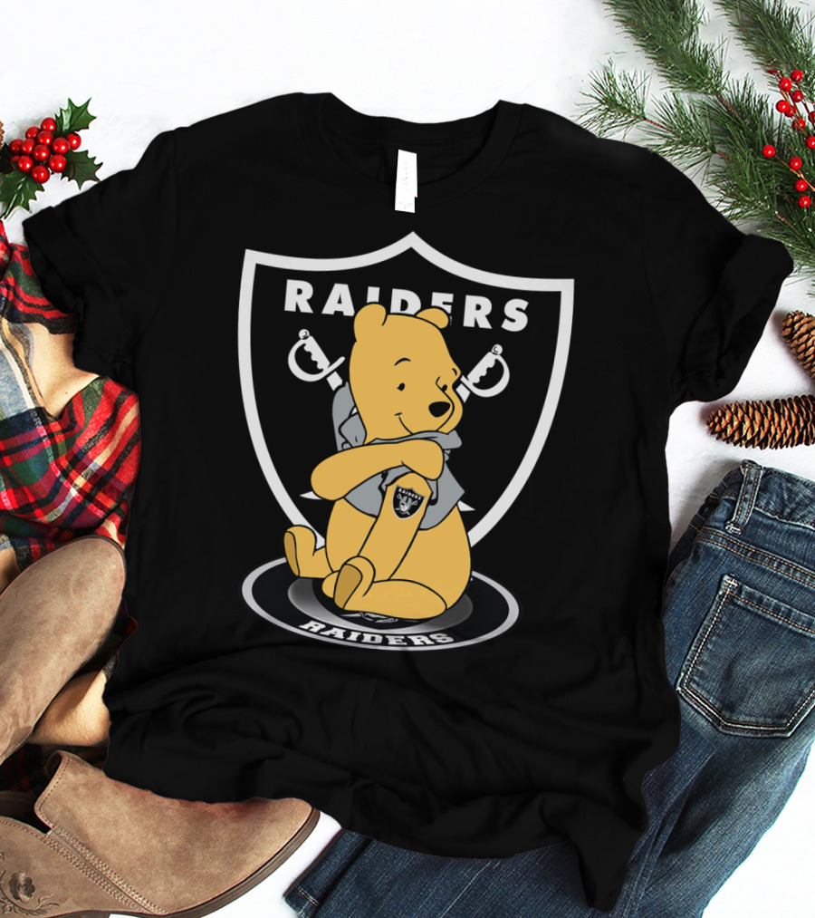 Pooh Hugging Raiders Football Emblem T-Shirt