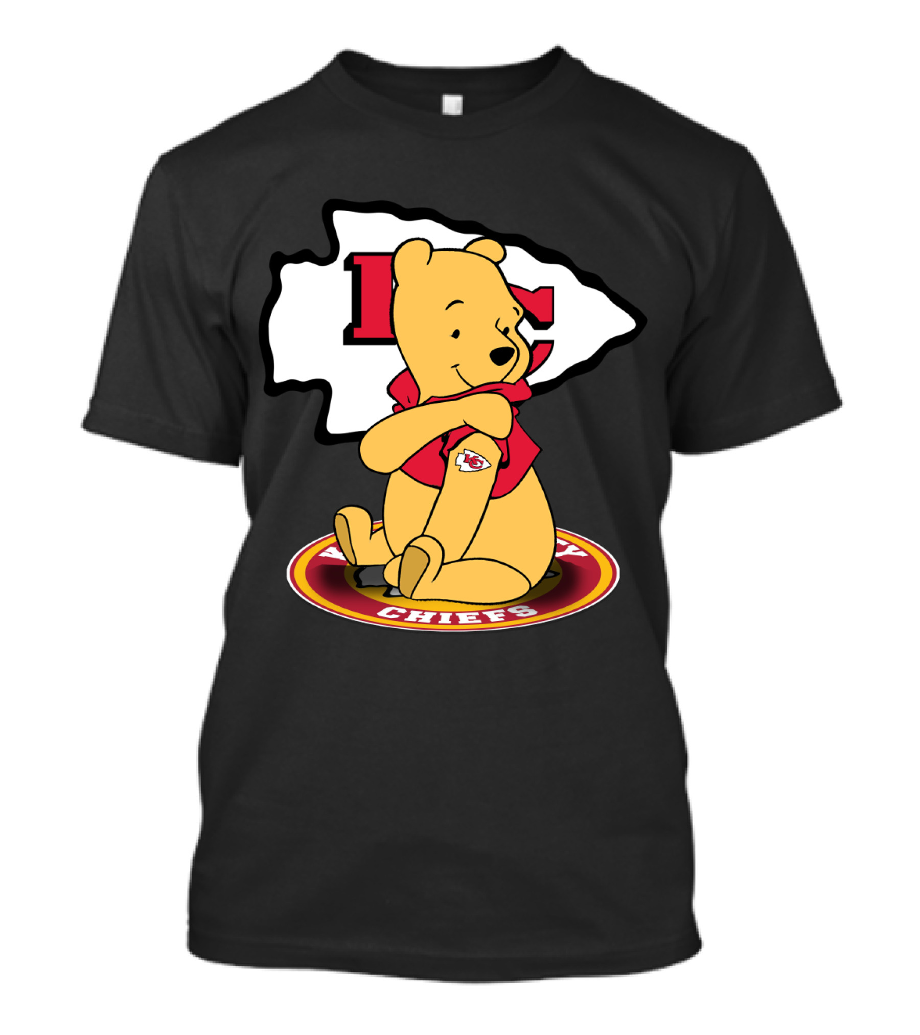 Pooh Character Chiefs KC Arrowhead Logo Circle T-Shirt