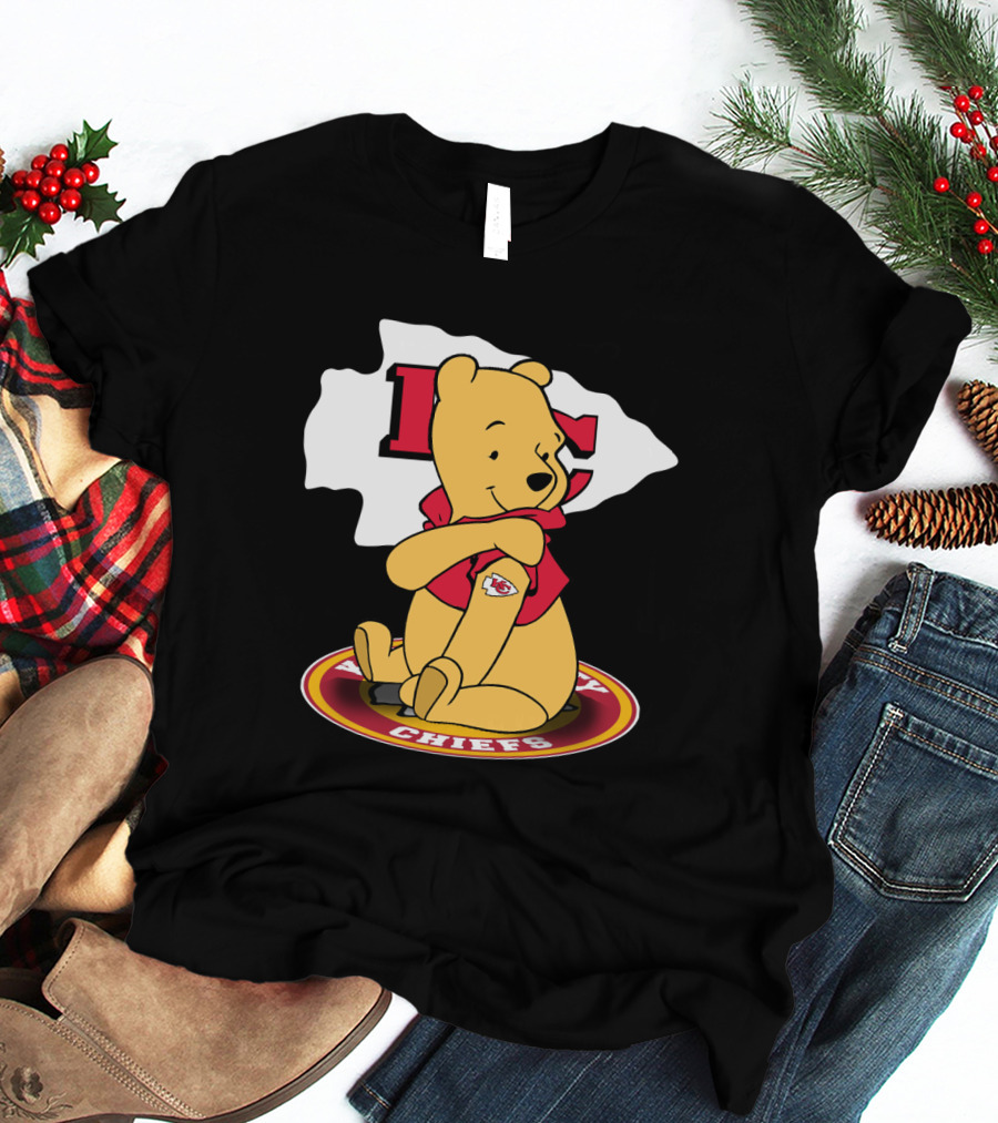 Pooh Character Chiefs KC Arrowhead Logo Circle T-Shirt