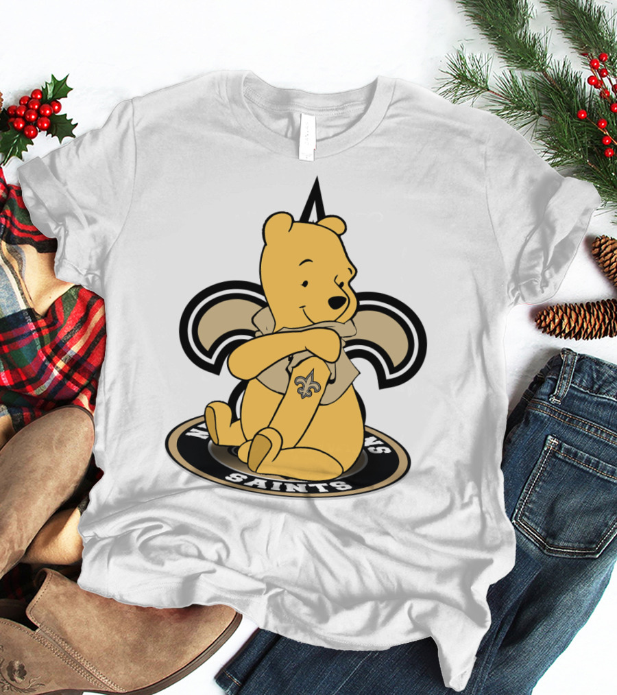 Winnie The Pooh New Orleans Saints Fleur-De-Lis Crossover T-Shirt