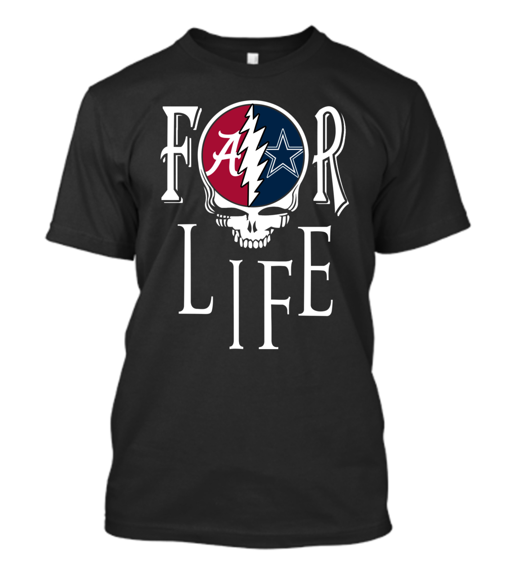 For Life Alabama Crimson Tide And Dallas Cowboys Fan Skull T-Shirt