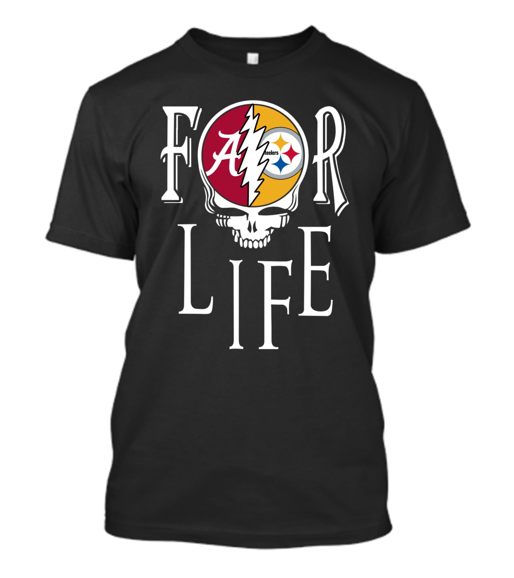 For Life Alabama Crimson Tide Steelers Grateful Dead Skull T-Shirt