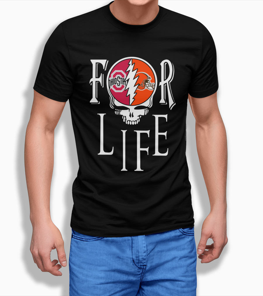 For Life Ohio State Buckeyes Cleveland Browns Skull T-Shirt
