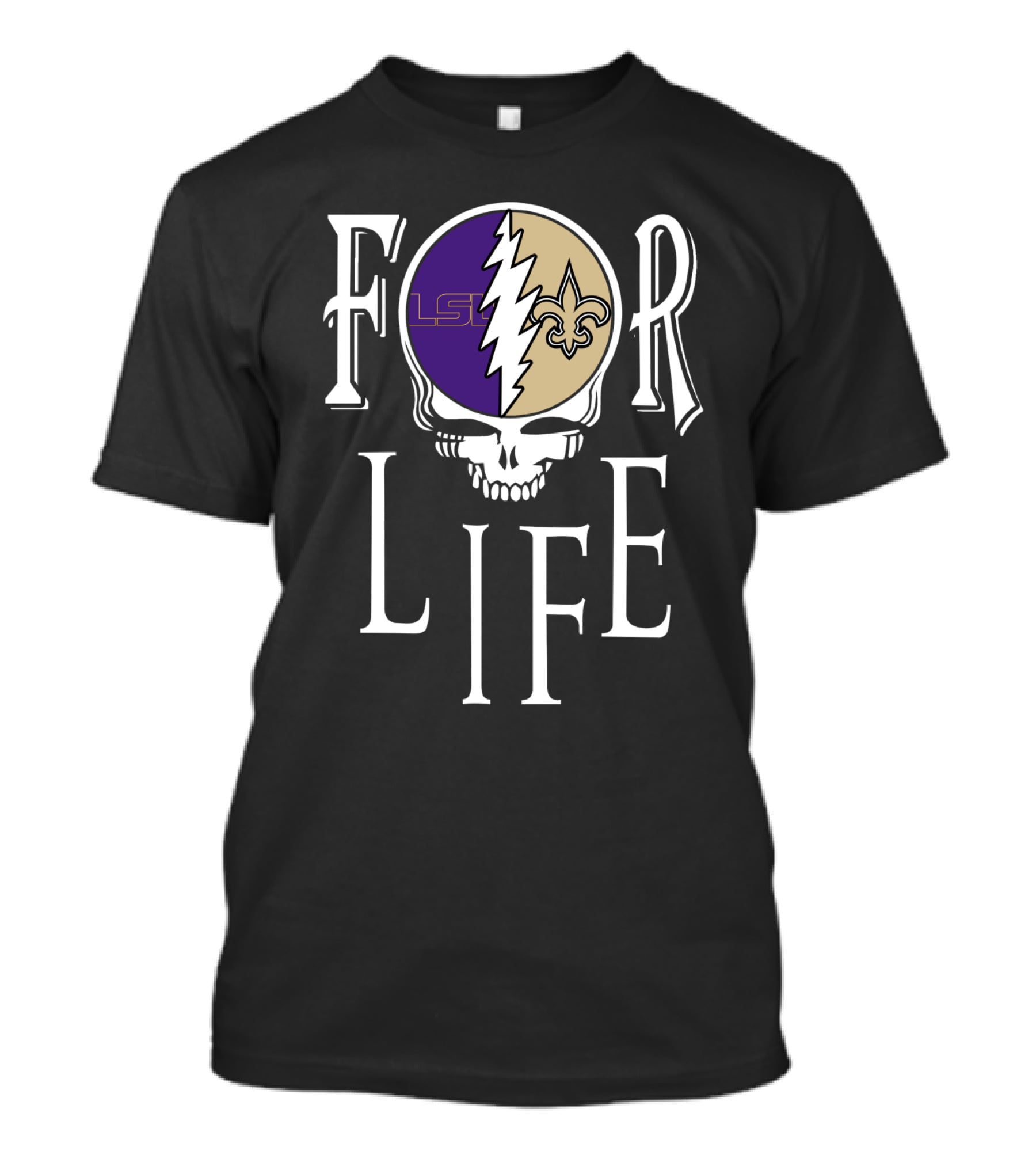 FOR LIFE LSU Tigers Saints Skull NFL NCAA T-Shirt