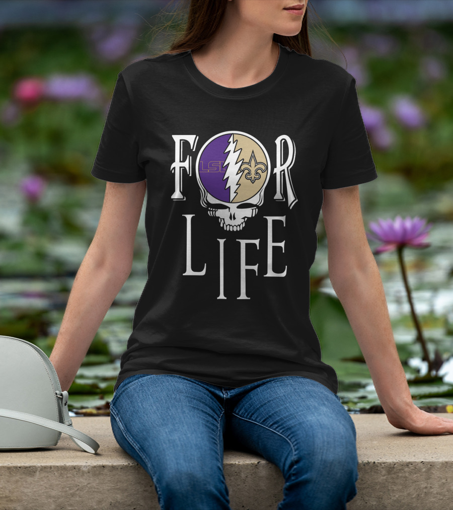 FOR LIFE LSU Tigers Saints Skull NFL NCAA T-Shirt