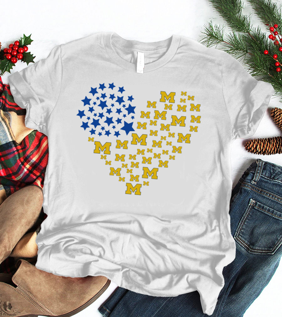Heartflag Ncaa Michigan Wolverines M Emblem Star Heart T-Shirt