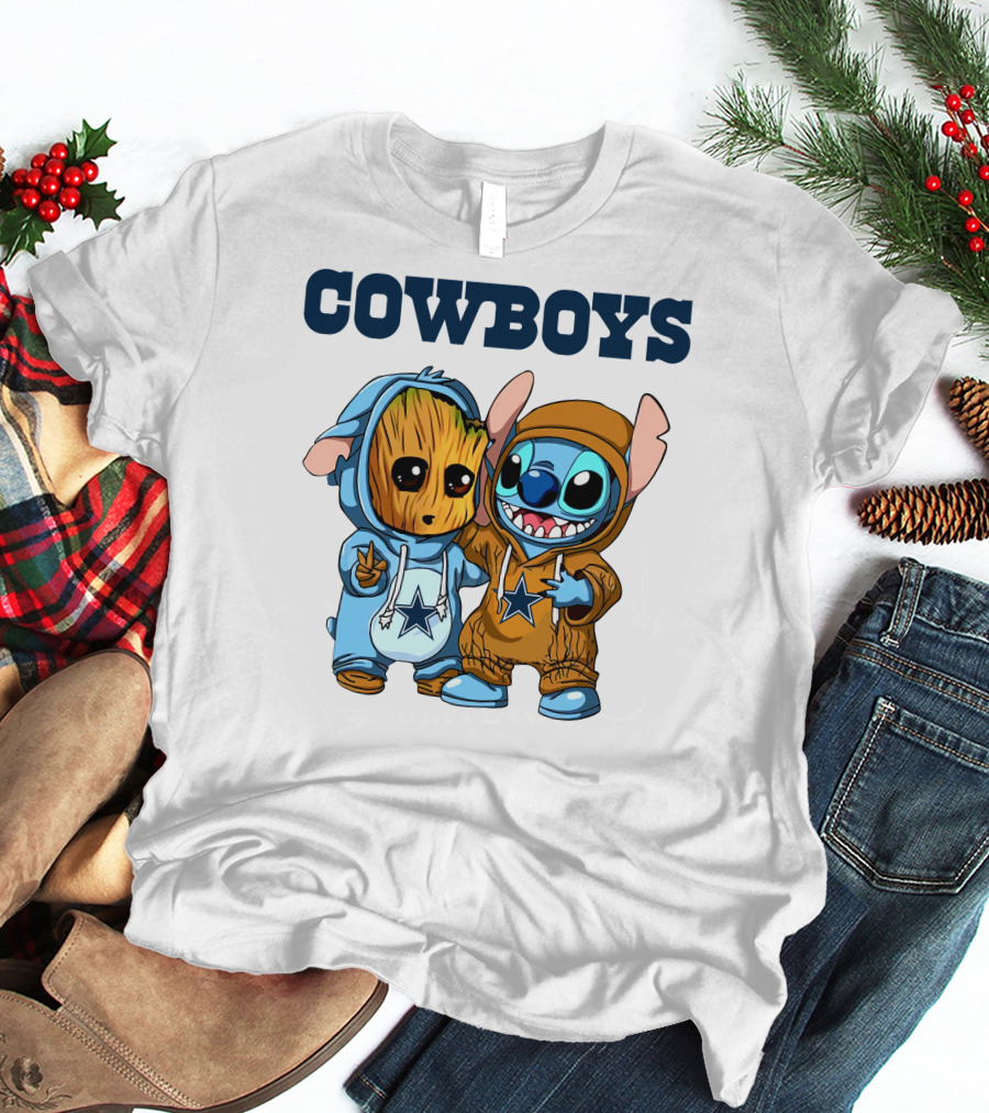 Cowboys Groot Stitch NFL Disney Collaboration T-Shirt
