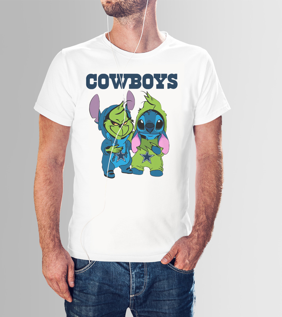 Cowboys Disney NFL Stitch Grinch Character Mashup T-Shirt