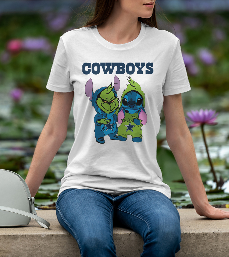 Cowboys Disney NFL Stitch Grinch Character Mashup T-Shirt