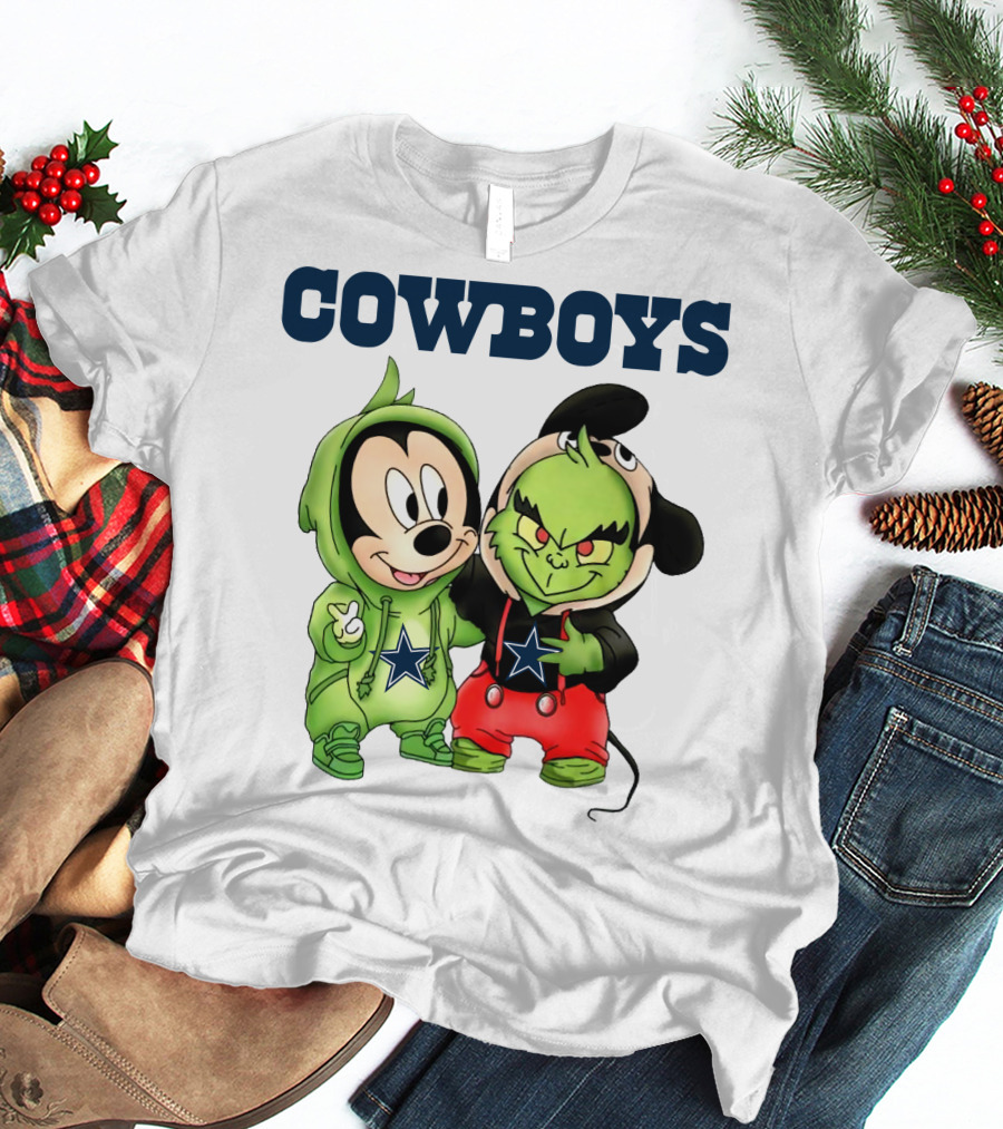 Cowboys Mickey Mouse And Grinch Collaboration Football Fan Style T-Shirt