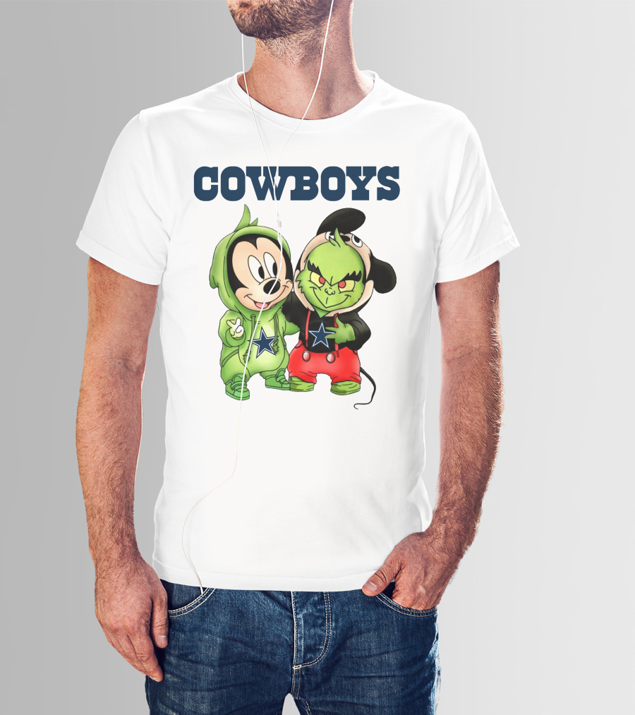 Cowboys Mickey Mouse And Grinch Collaboration Football Fan Style T-Shirt