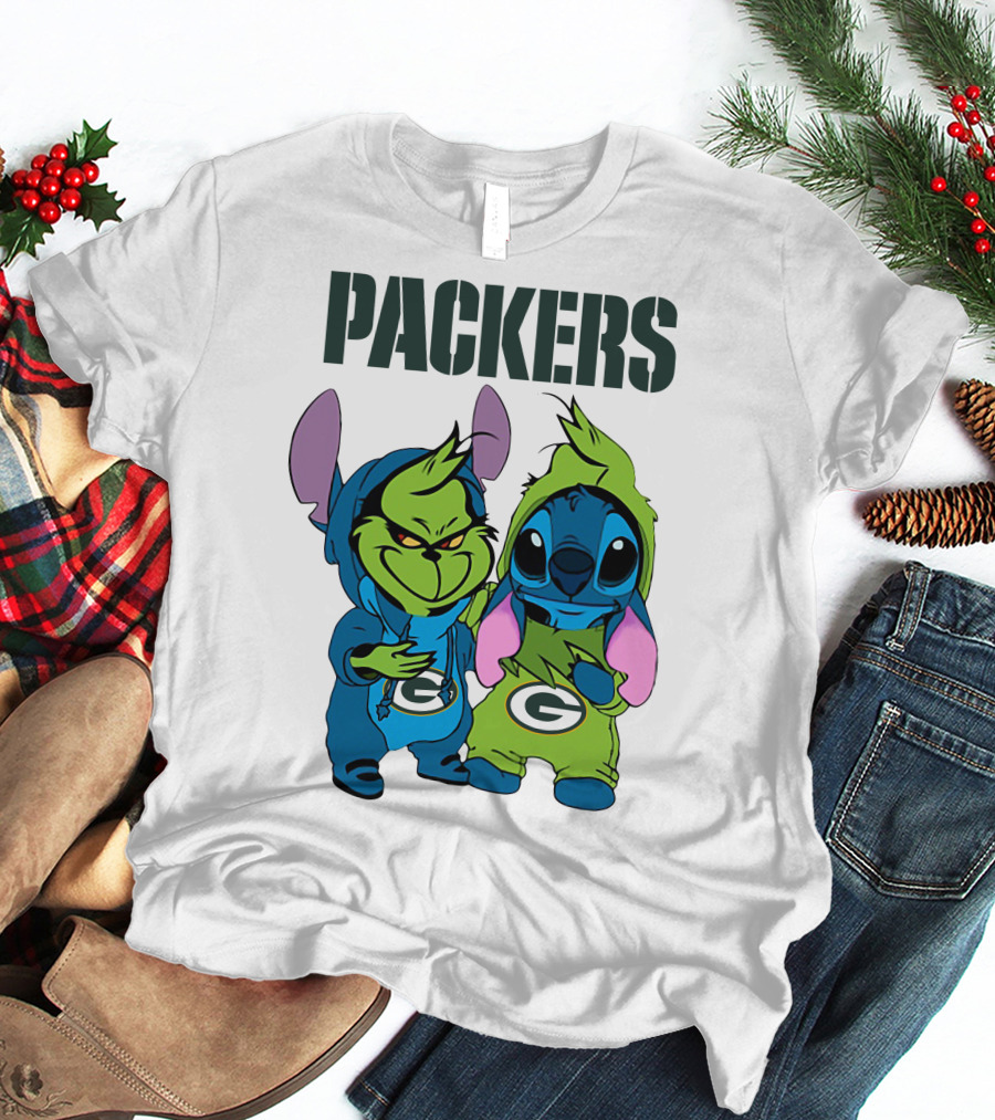 Packers Grinch And Stitch Green Bay Football Crossover T-Shirt