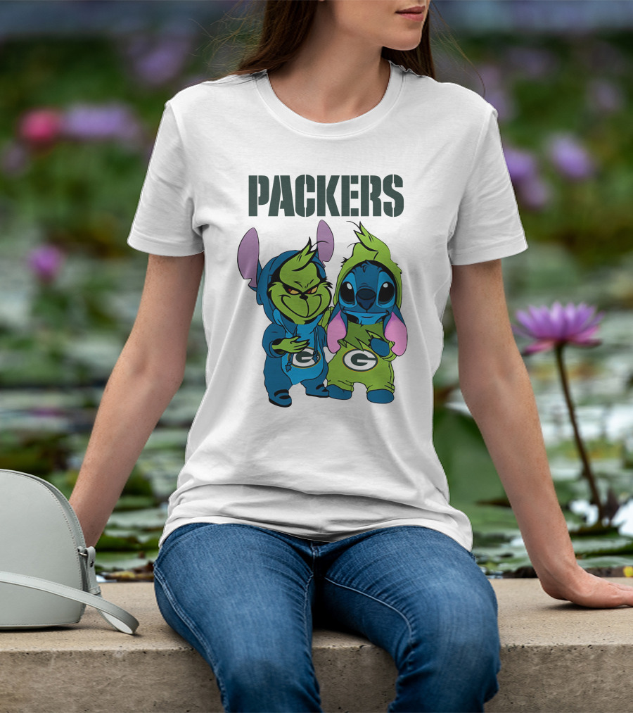Packers Grinch And Stitch Green Bay Football Crossover T-Shirt
