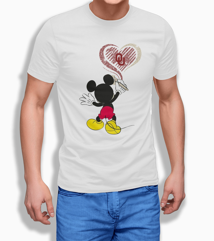 Mickey Painting Ou Heart Oklahoma Sooners T-Shirt