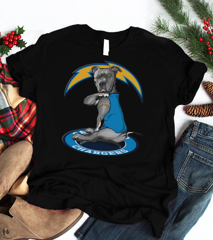 Los Angeles Chargers Dog In Blue Jersey With Lightning Bolt T-Shirt