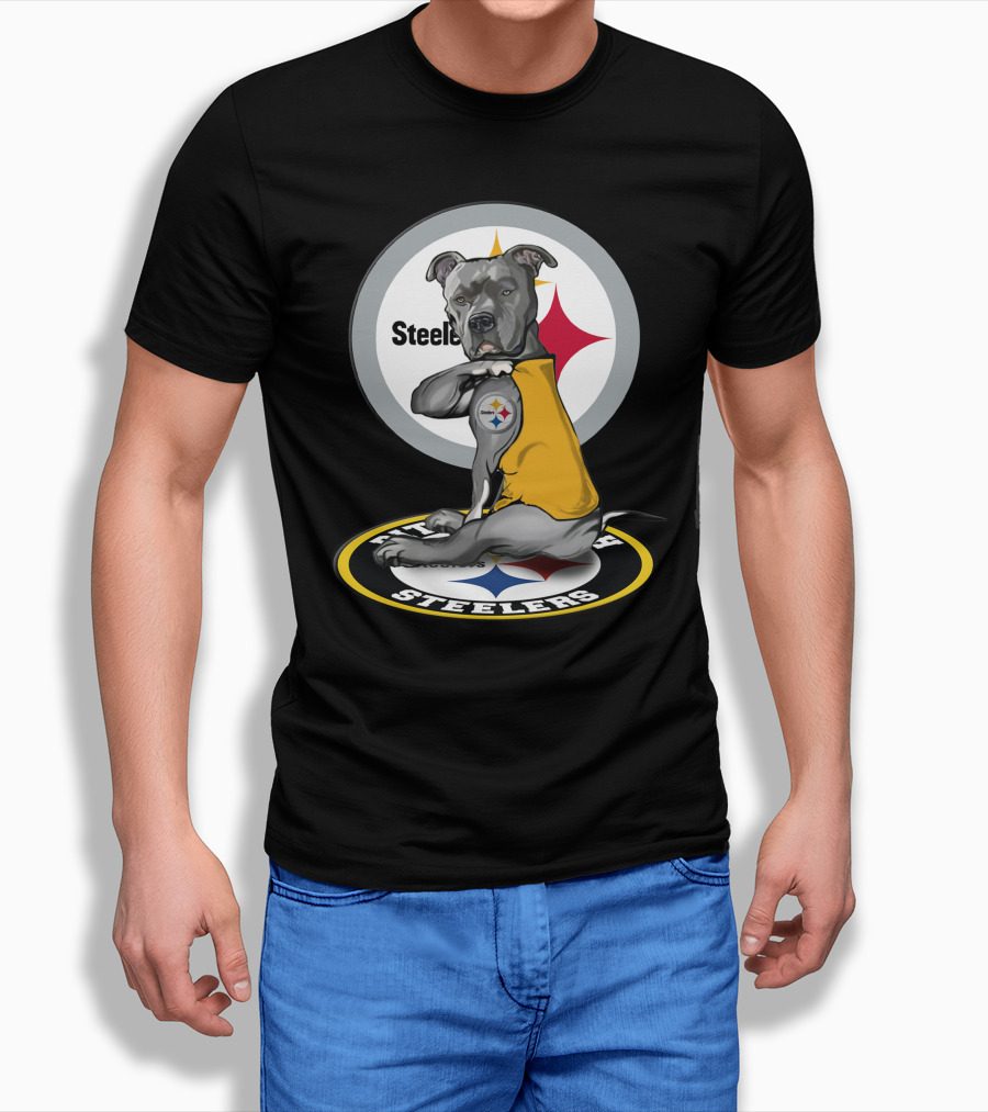 Pittsburgh Steelers Dog With Logo Tattoo And Yellow Vest T-Shirt