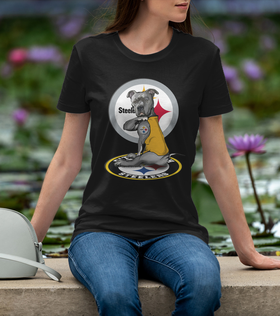 Pittsburgh Steelers Dog With Logo Tattoo And Yellow Vest T-Shirt