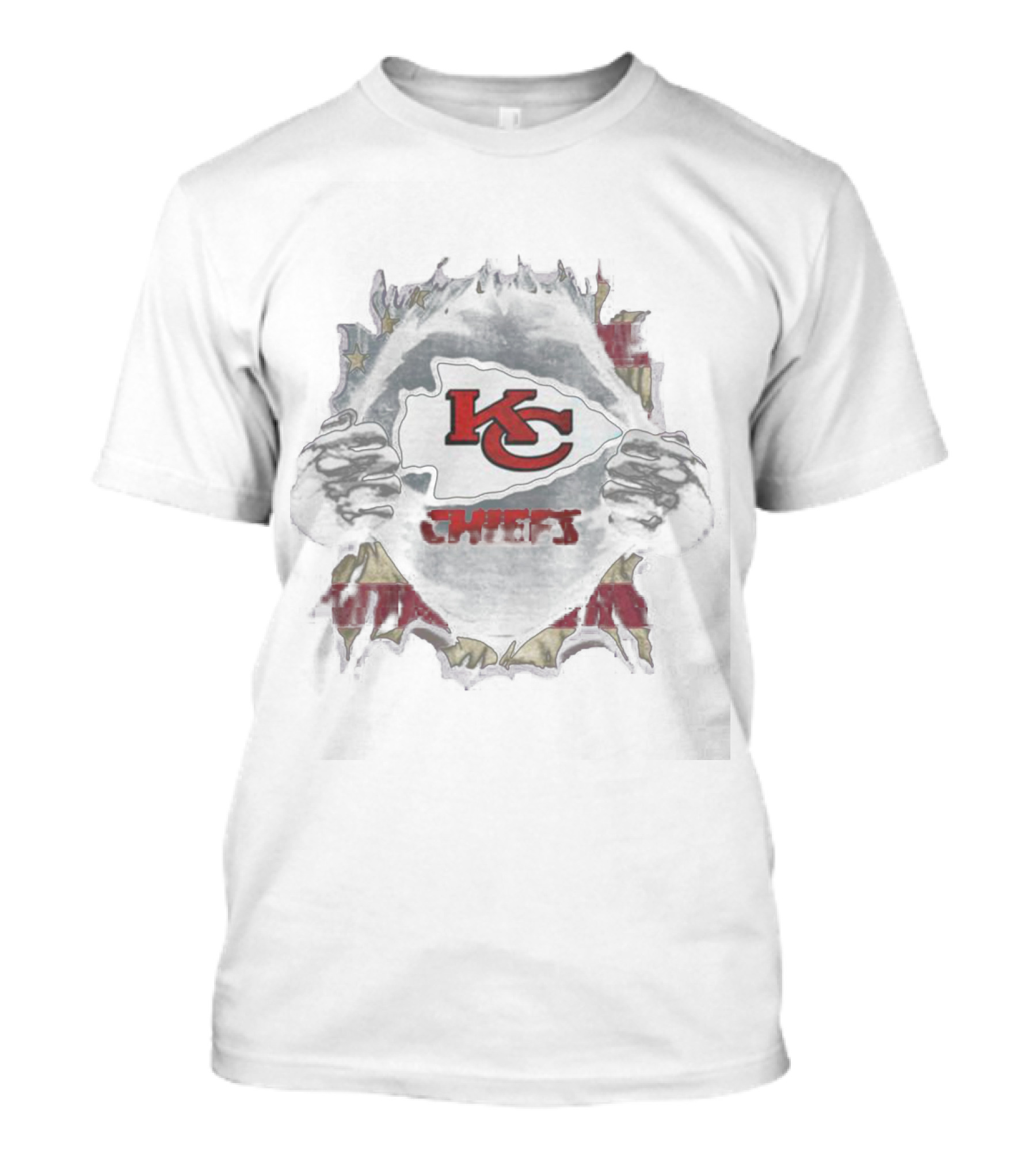 KC Chiefs Torn American Flag Superman Style With KC Chiefs T-Shirt