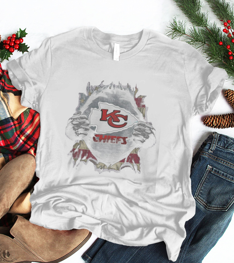 KC Chiefs Torn American Flag Superman Style With KC Chiefs T-Shirt