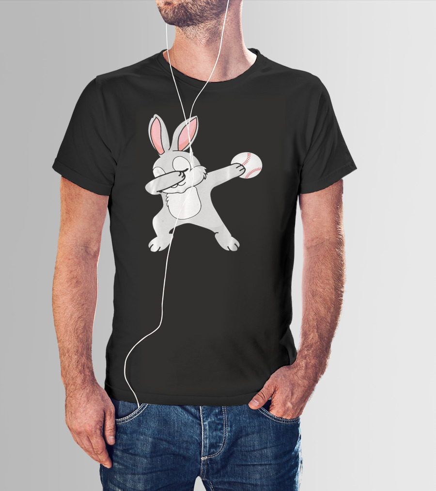 Dabbing Bunny With Baseball Easter Day T-Shirt