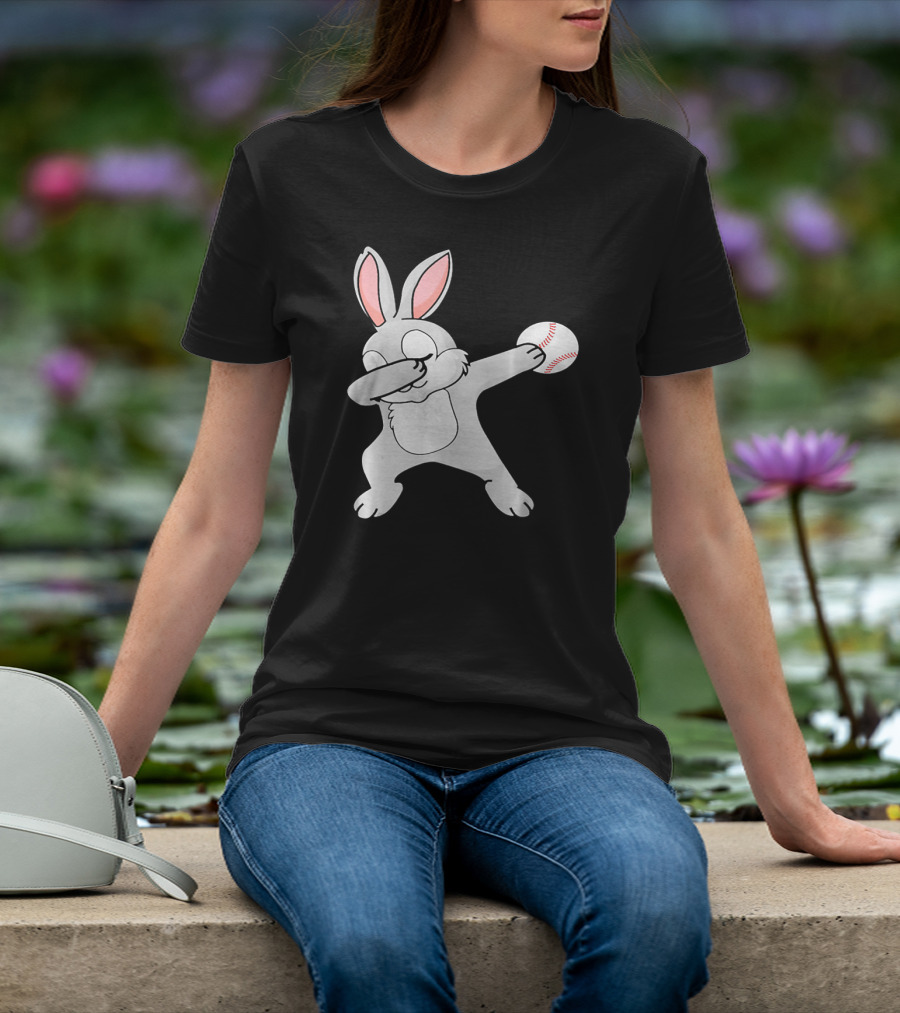 Dabbing Bunny With Baseball Easter Day T-Shirt