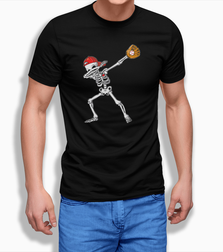 Dabbing Skeleton Baseball Dab Hip with Catcher's Glove and Cap T-Shirt