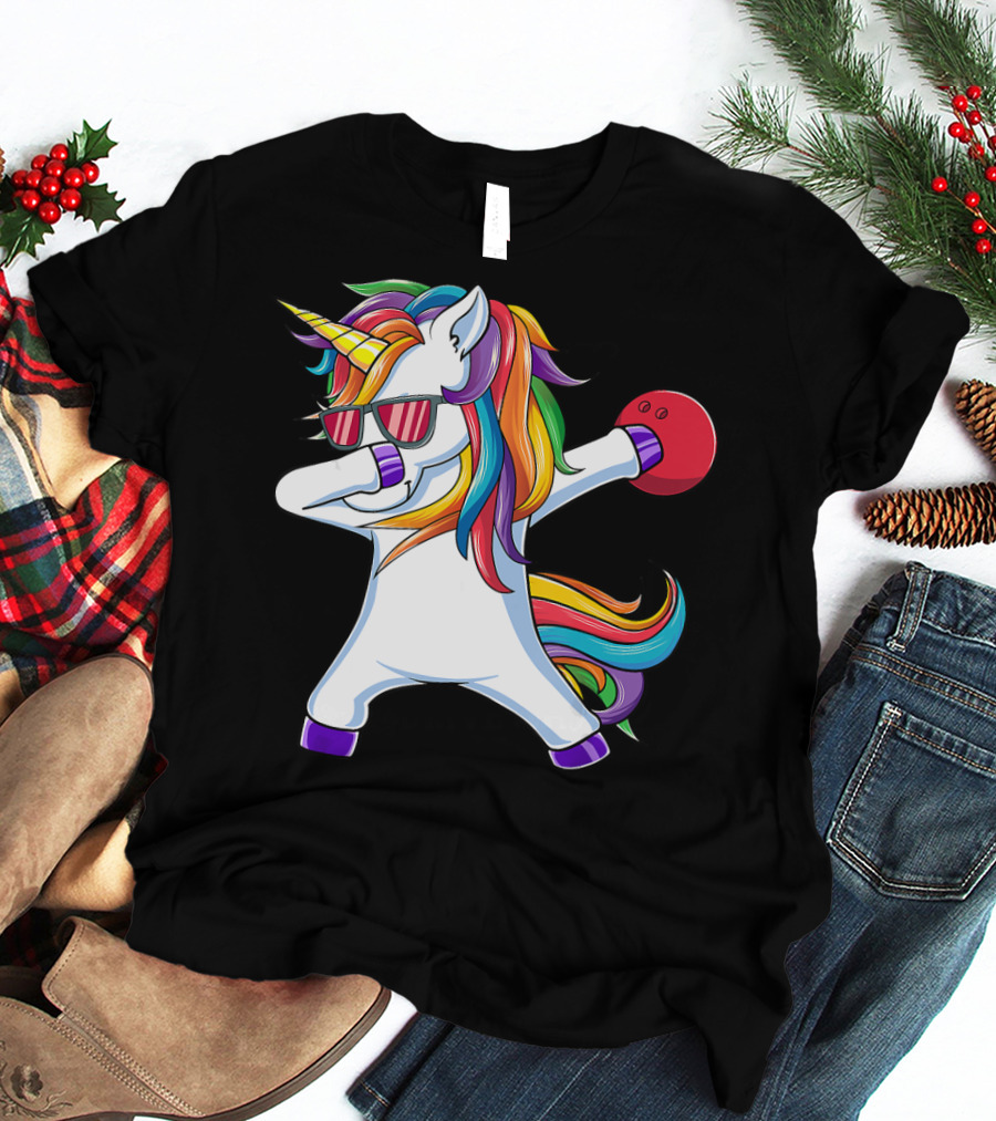 Dabbing Unicorn With Bowling Ball And Sunglasses Iconic T-Shirt