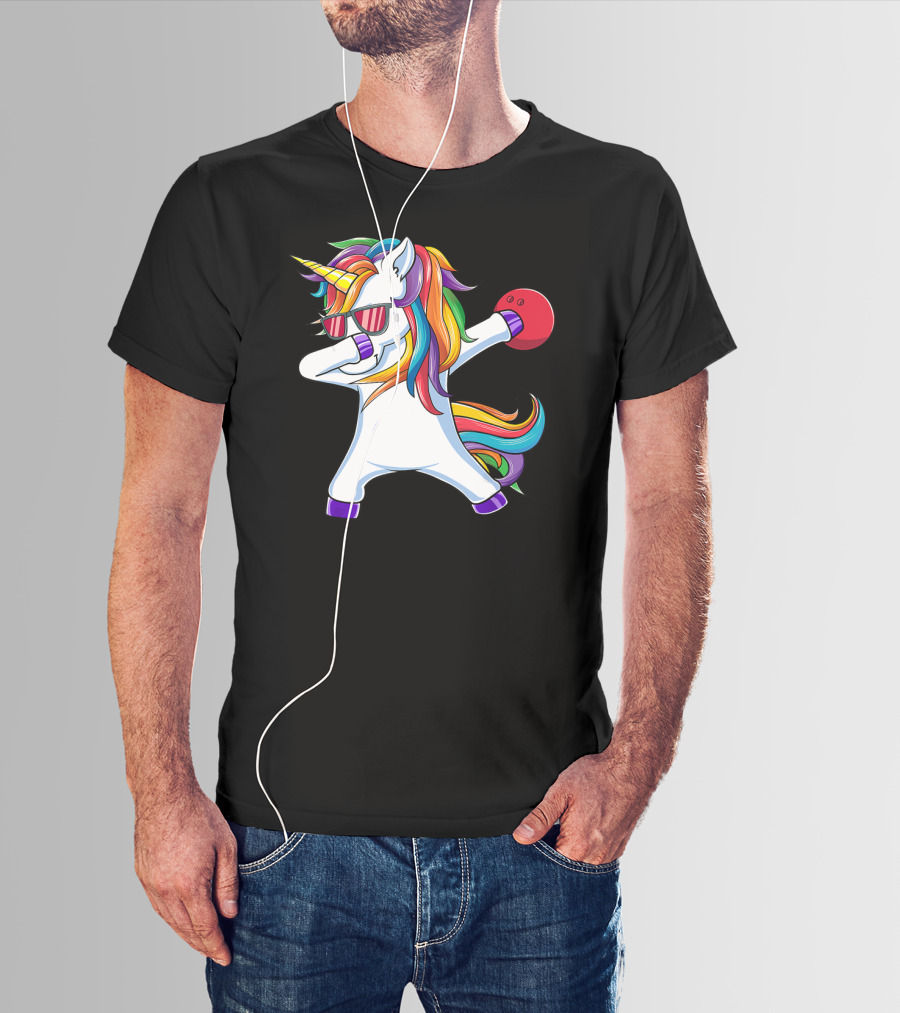 Dabbing Unicorn With Bowling Ball And Sunglasses Iconic T-Shirt