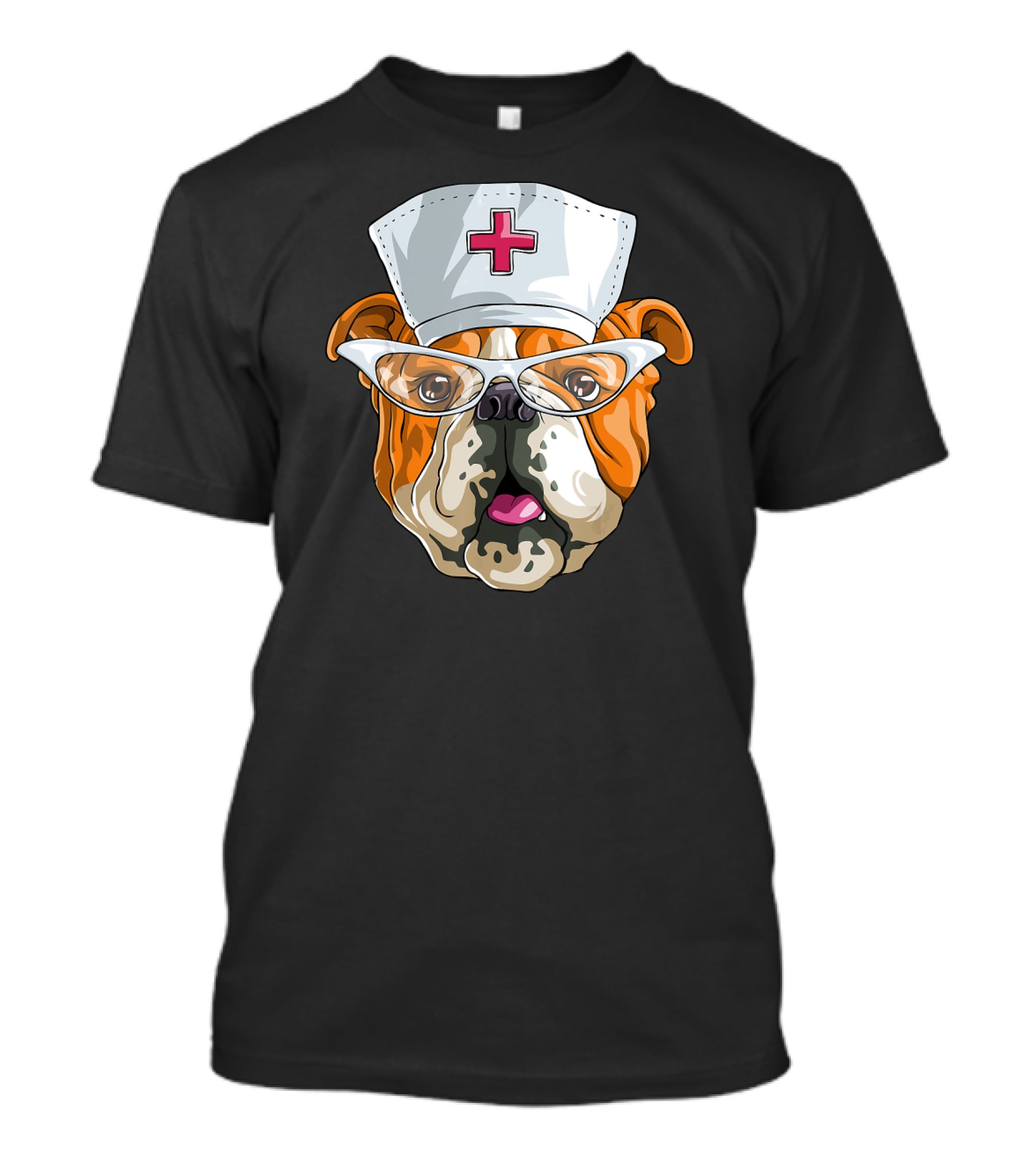 English Bulldog Nurse Hat Glasses Dog T-Shirt