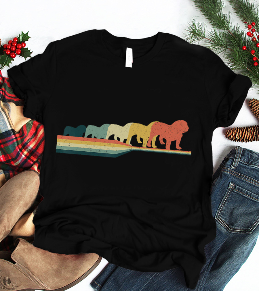 English Bulldog Retro Vintage Rainbow T-Shirt
