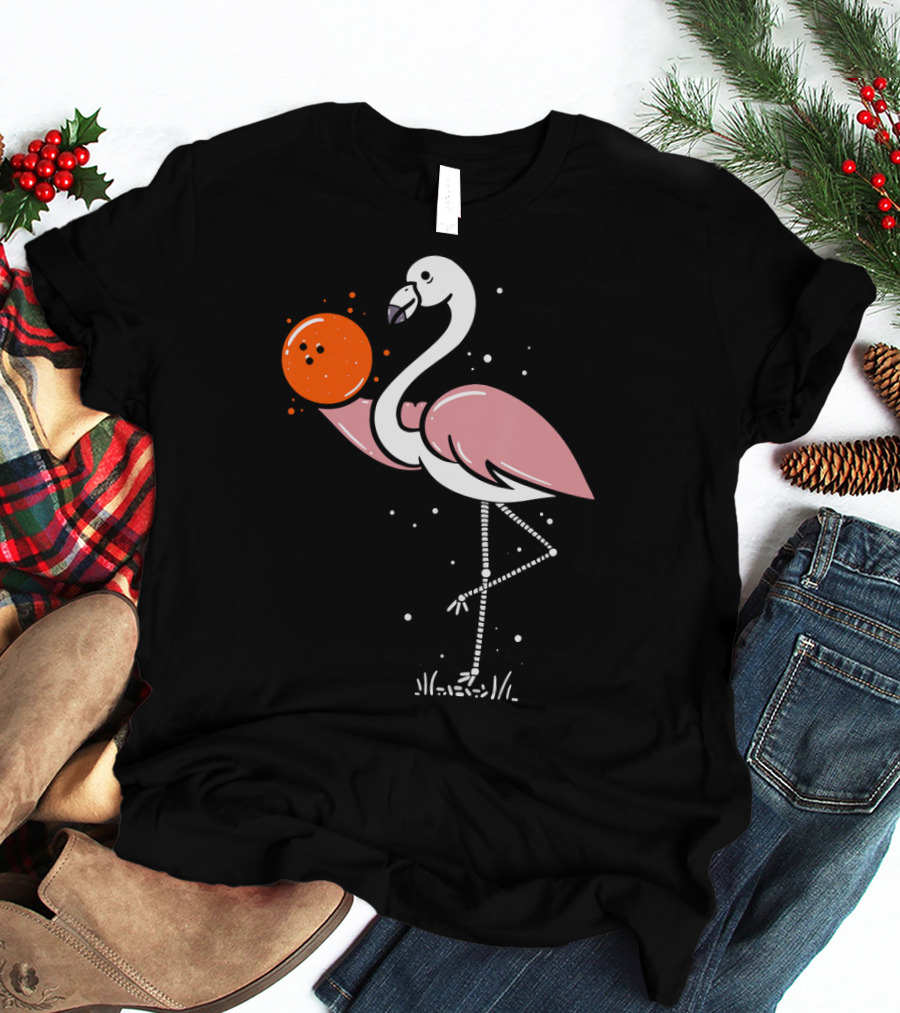 Flamingo Balancing Orange Bowling Ball T-Shirt