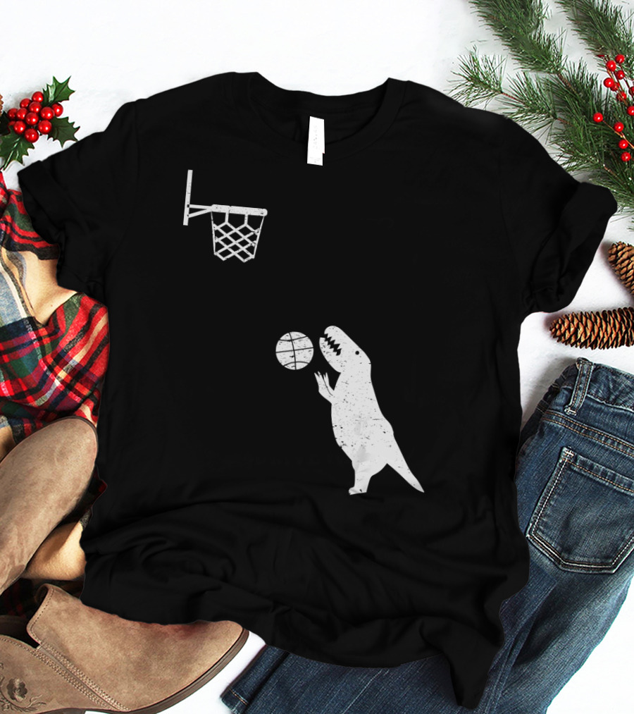 Funny Basketball Dinosaur Rex Throwin' Slam Dunk T-Shirt