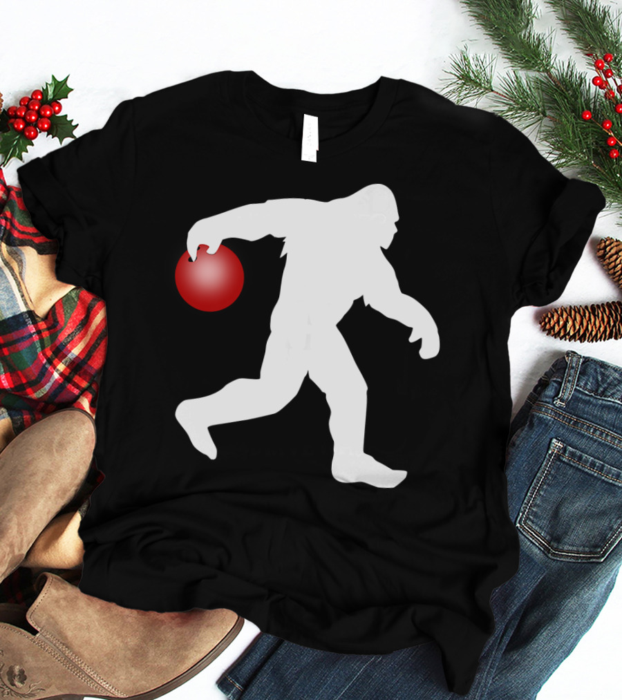 Bigfoot Bowling Silhouette With Red Bowling Ball T-Shirt