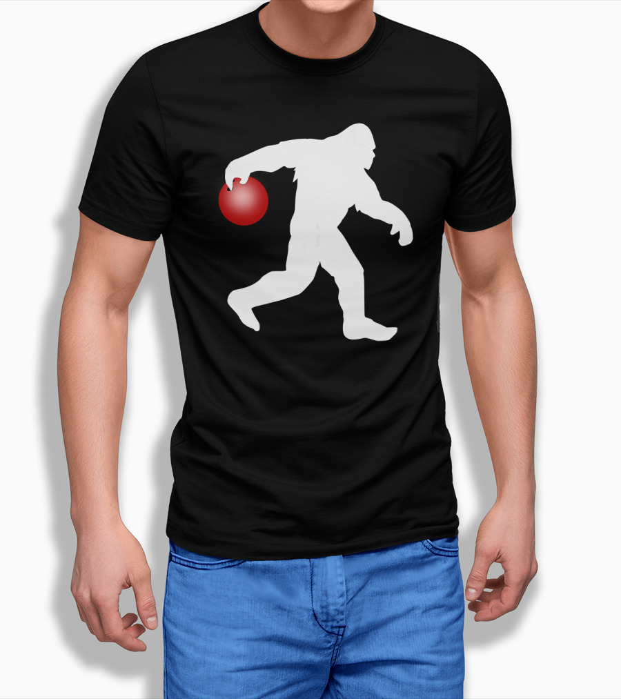Bigfoot Bowling Silhouette With Red Bowling Ball T-Shirt