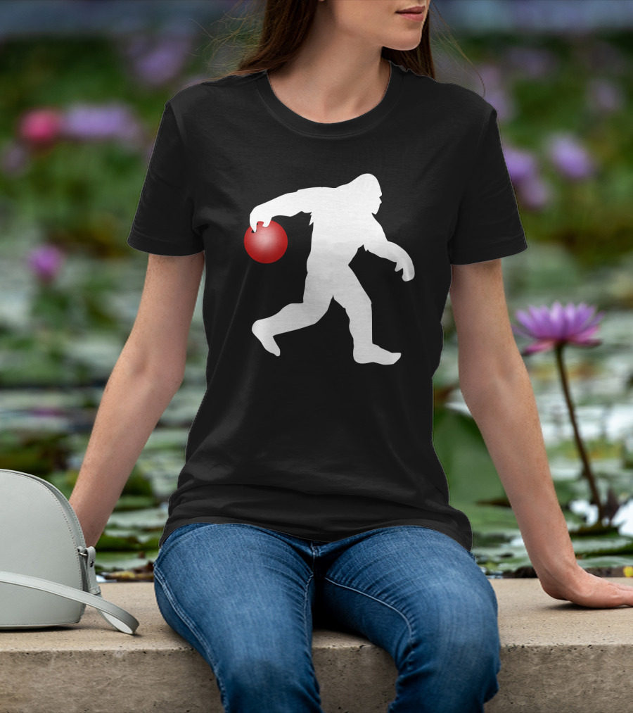 Bigfoot Bowling Silhouette With Red Bowling Ball T-Shirt