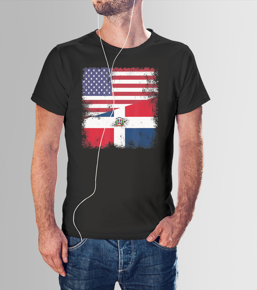 Half Dominican Flag Vintage USA American Dominican Grunge T-Shirt